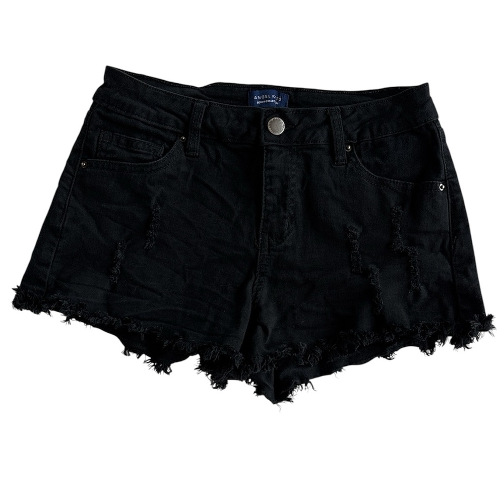 Angel Kiss Women's Black Jeans Denim Distressed Cutoff Frayed Hem Shorts Size 5
